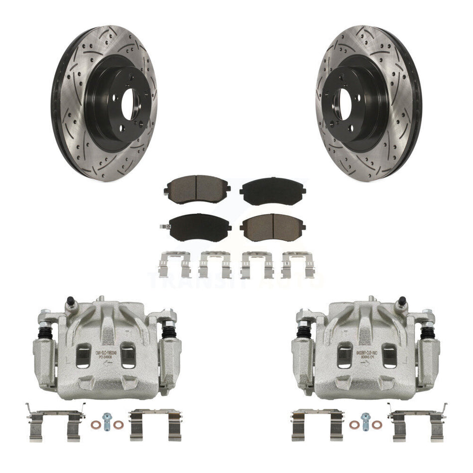 Front Disc Brake Coated Caliper Drilled Slotted Rotors Ceramic Pad Kit For Subaru Legacy KCD-100032C