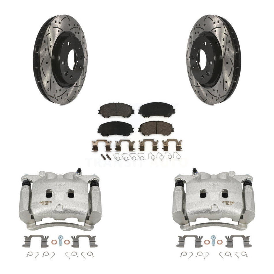 Front Disc Brake Coated Caliper Drilled Slotted Rotor & Ceramic Pad Kit For Nissan Rogue KCD-100032T
