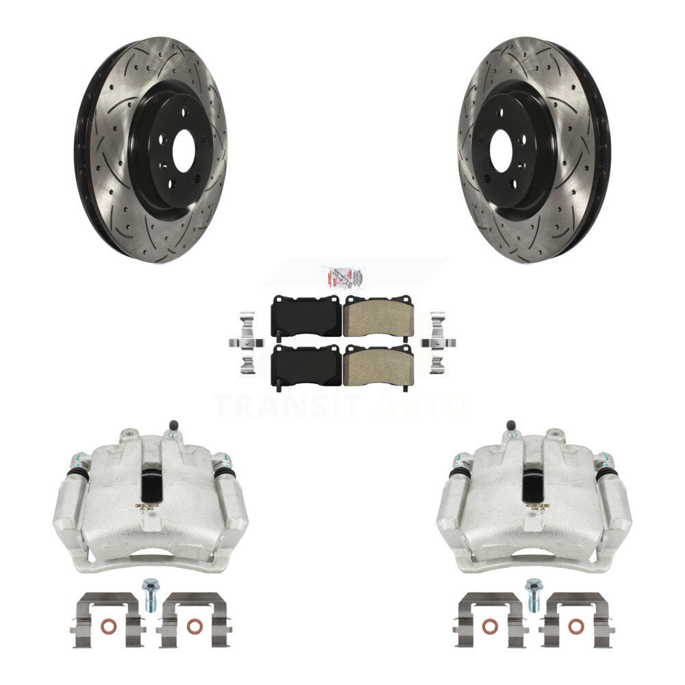 Front Disc Brake Coated Caliper Drilled Slotted Rotors And Semi-Metallic Pads Kit For 2012-2013 Buick Regal 2.4L With Brembo Calipers KCD-100033N by Transit Auto