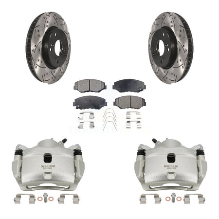 Front Disc Brake Coated Caliper Drilled Slot Rotor Semi-Metallic Pad Kit For Honda Civic KCD-100033P