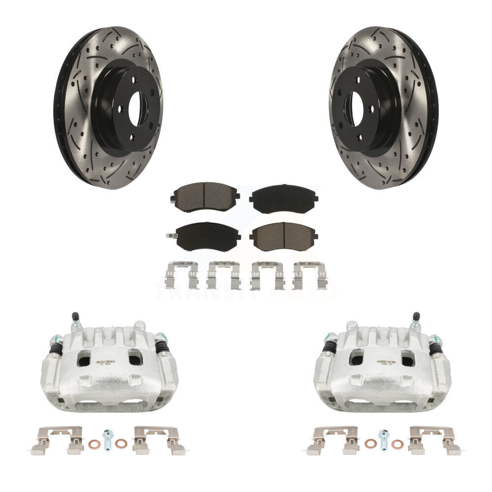 Front Disc Brake Coated Caliper Drilled Slotted Rotors Ceramic Pad Kit For Subaru Legacy KCD-100034C