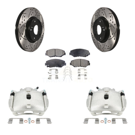Front Brake Caliper Drill Slotted Rotors Semi-Metallic Pad Kit For Honda Civic Acura ILX KCD-100034P