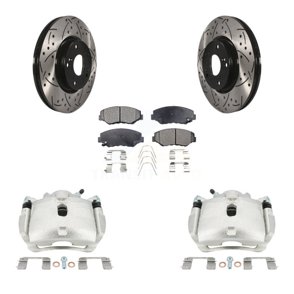 Front Brake Caliper Drill Slotted Rotors Semi-Metallic Pad Kit For Honda Civic Acura ILX KCD-100034P