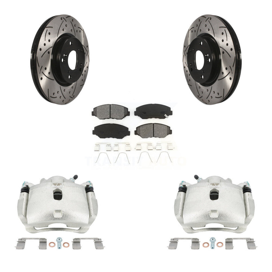 Front Brake Caliper Drill Slotted Rotors Semi-Metallic Pad Kit For Honda Civic Acura ILX KCD-100034S
