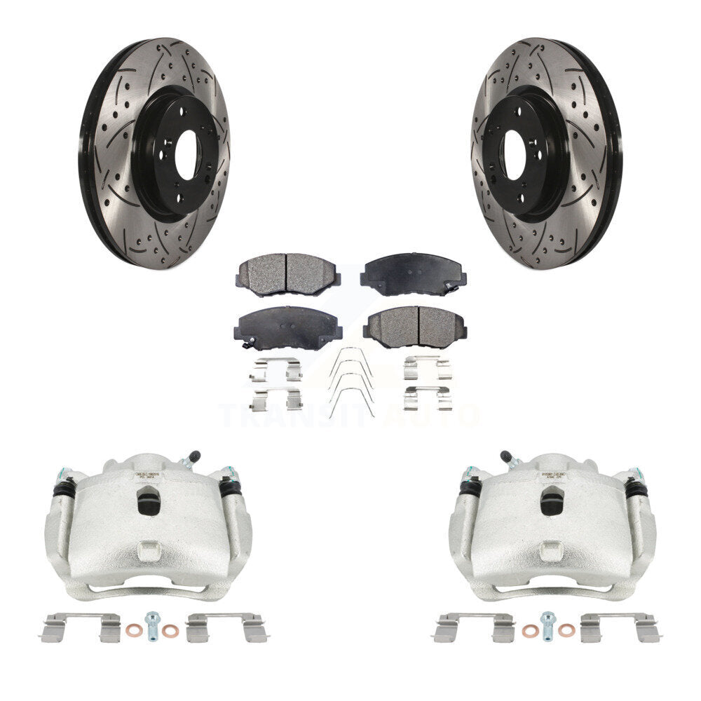 Front Brake Coated Caliper Drill Slotted Rotor Ceramic Pad Kit For Honda Civic Acura ILX KCD-100034T