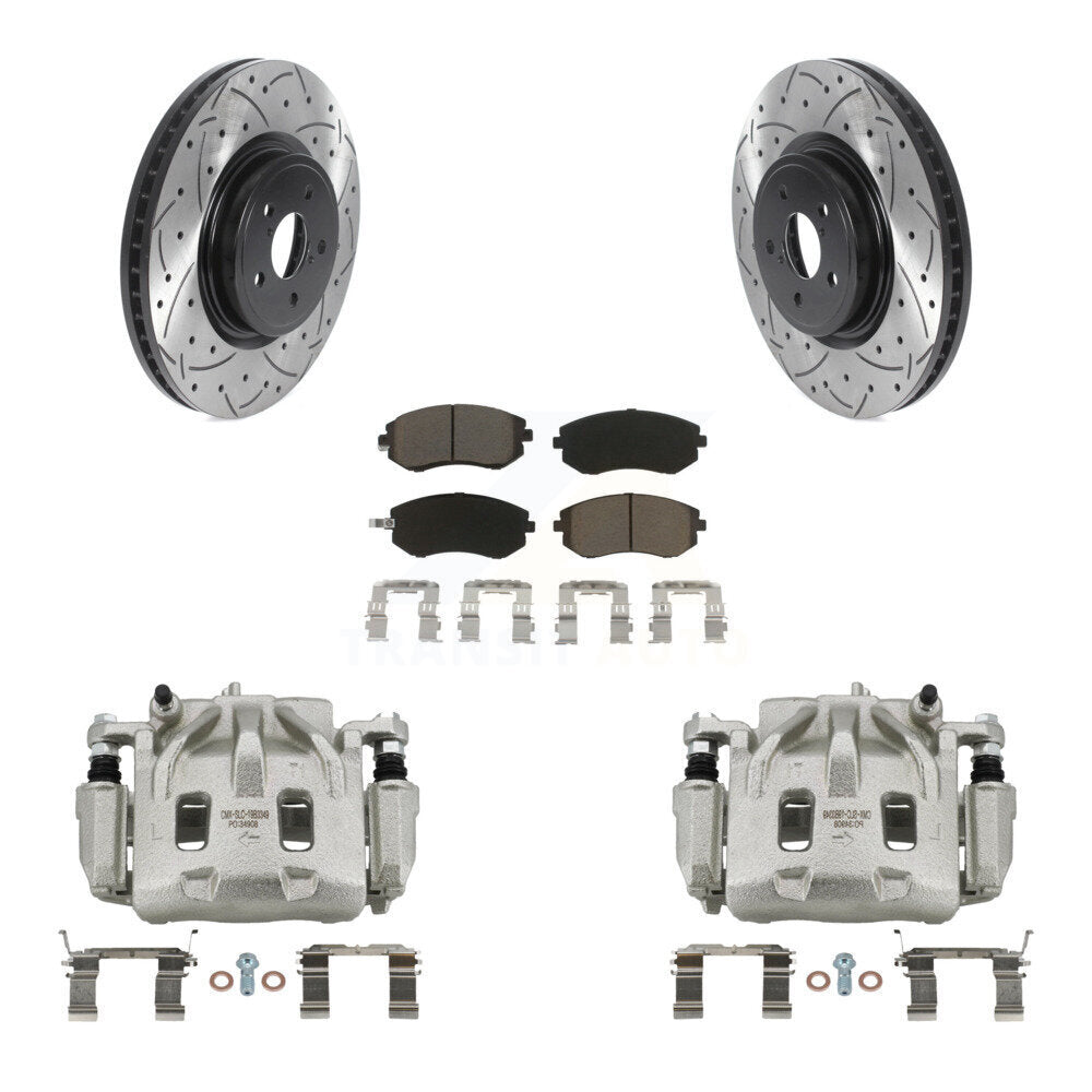 Front Disc Brake Coated Caliper Drilled Slotted Rotors Ceramic Pad Kit For Subaru Legacy KCD-100035C