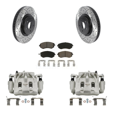 Front Disc Brake Coated Caliper Drilled Slotted Rotors Ceramic Pad Kit For Subaru Legacy KCD-100035C