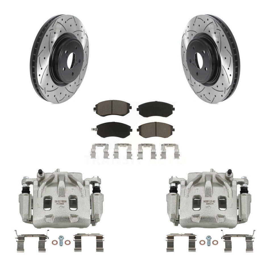 Front Disc Brake Coated Caliper Drilled Slotted Rotors Ceramic Pad Kit For Subaru Legacy KCD-100035C