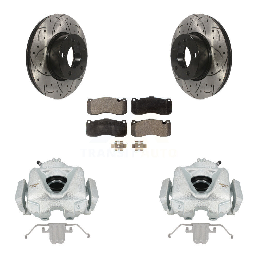 Front Disc Brake Coated Caliper Drilled Slotted Rotors And Semi-Metallic Pads Kit For 2012 BMW 328i 3.0L With 340mm Diameter Rotor KCD-100036P by Transit Auto