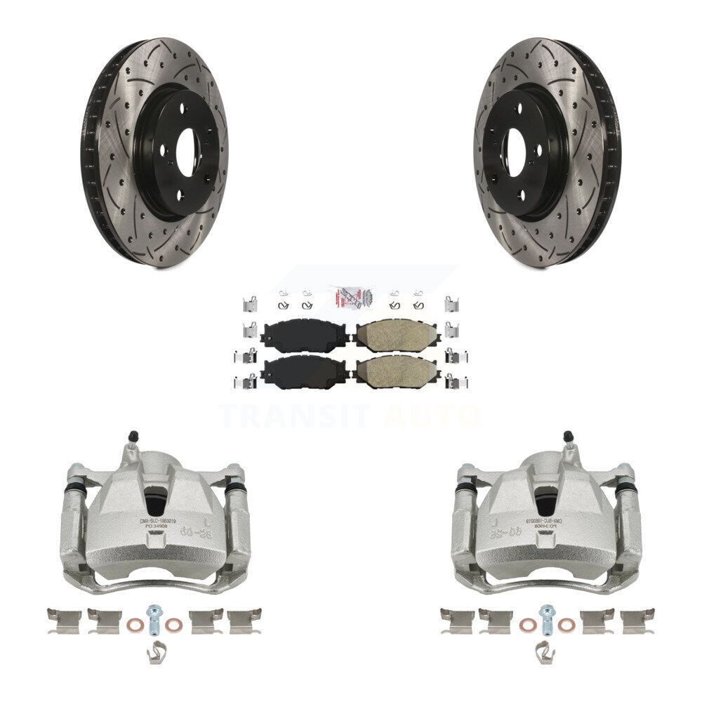 Front Disc Brake Coated Caliper Drilled Slot Rotor Semi-Metallic Pad Kit For Lexus IS250 KCD-100037N