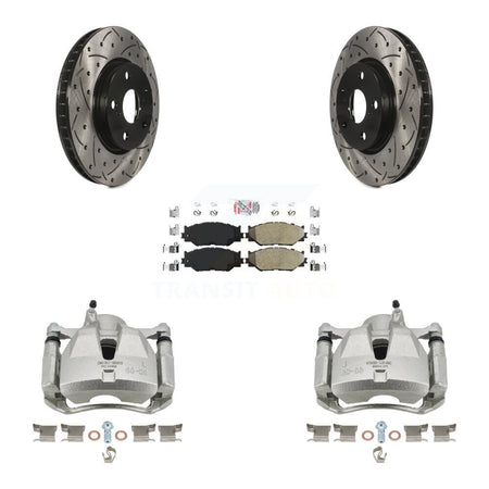 Front Disc Brake Coated Caliper Drilled Slot Rotor Semi-Metallic Pad Kit For Lexus IS250 KCD-100037N