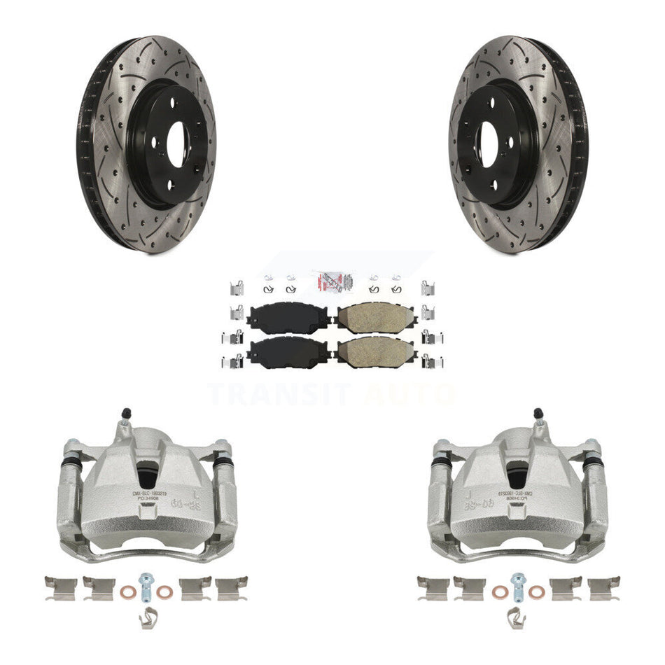 Front Disc Brake Coated Caliper Drilled Slot Rotor Semi-Metallic Pad Kit For Lexus IS250 KCD-100037N