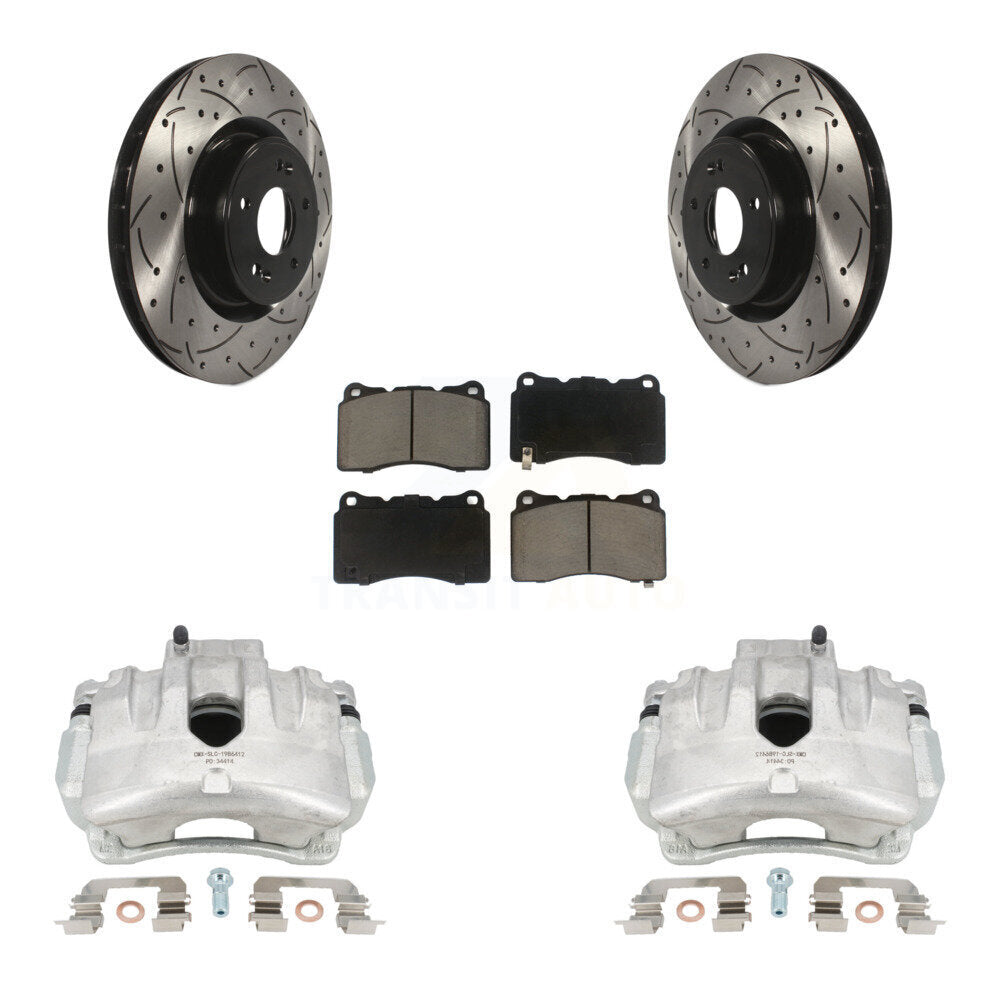 Front Disc Brake Coated Caliper Drilled Slotted Rotors And Ceramic Pads Kit For Hyundai Genesis Coupe With Single Piston Calipers KCD-100038C by Transit Auto