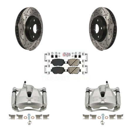 Front Brake Caliper Drill Slot Rotor Ceramic Pad Kit For Lexus IS250 Base with Sedan RWD KCD-100038N