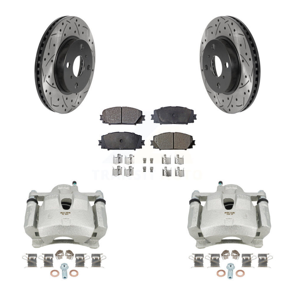Front Disc Brake Coated Caliper Drill Slot Rotors Semi-Metallic Pad Kit For Toyota Yaris KCD-100039P