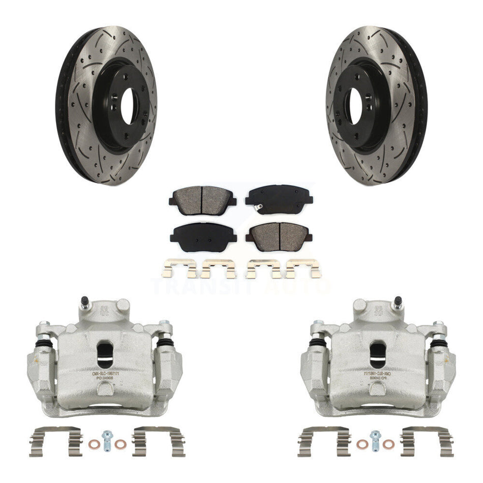 Front Brake Caliper Drill Slot Rotors Semi-Metallic Pad Kit For 2014 Hyundai Sonata 2.0L KCD-100039S