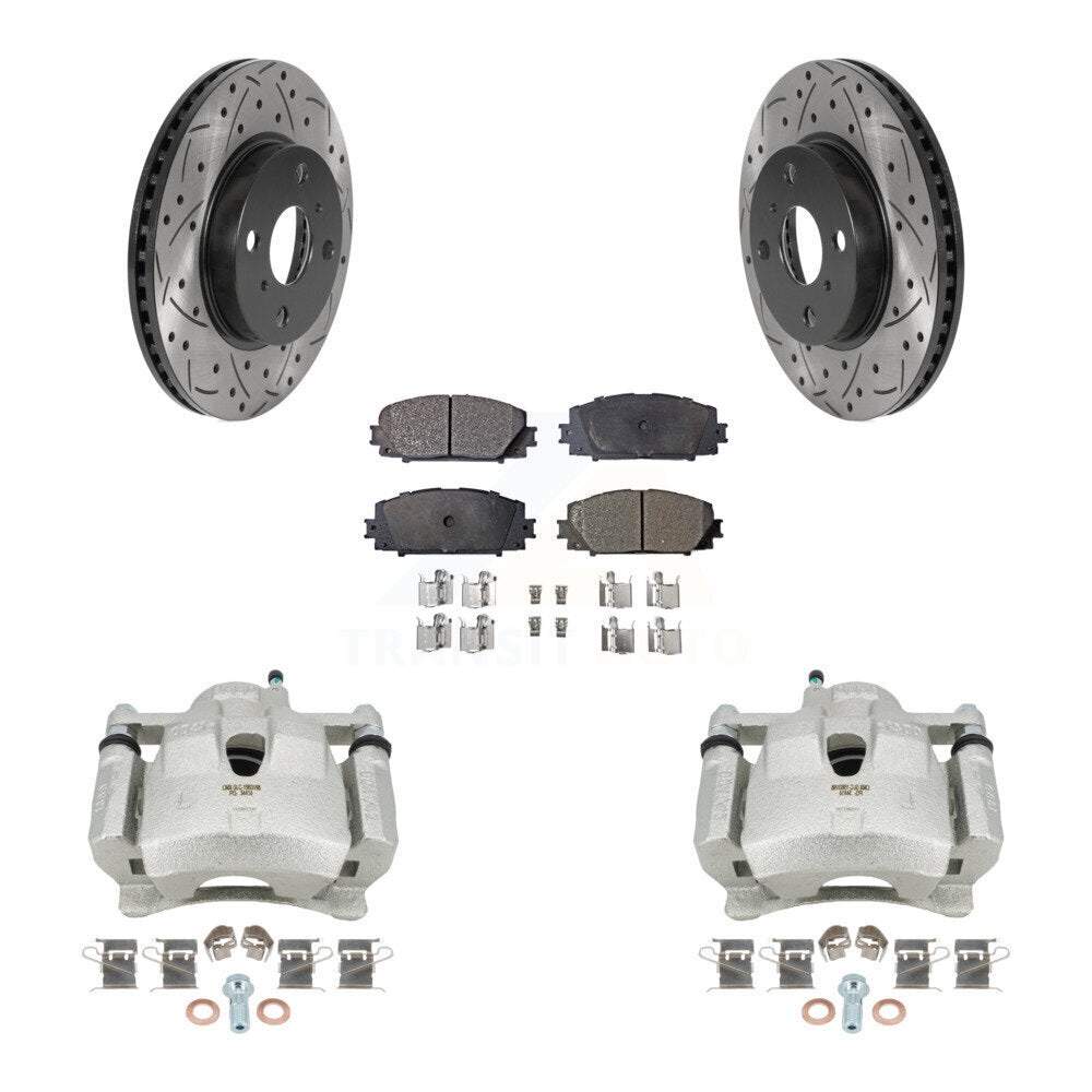 Front Disc Brake Coated Caliper Drilled Slotted Rotor & Ceramic Pad Kit For Toyota Yaris KCD-100039T