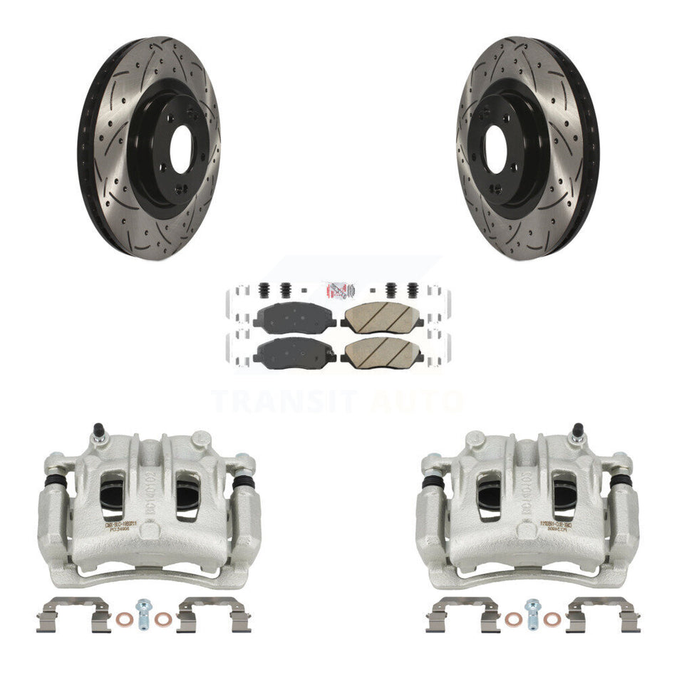 Front Brake Coated Caliper Drill Slot Rotor Ceramic Pad Kit For Hyundai Santa Fe XL 3.3L KCD-100040N