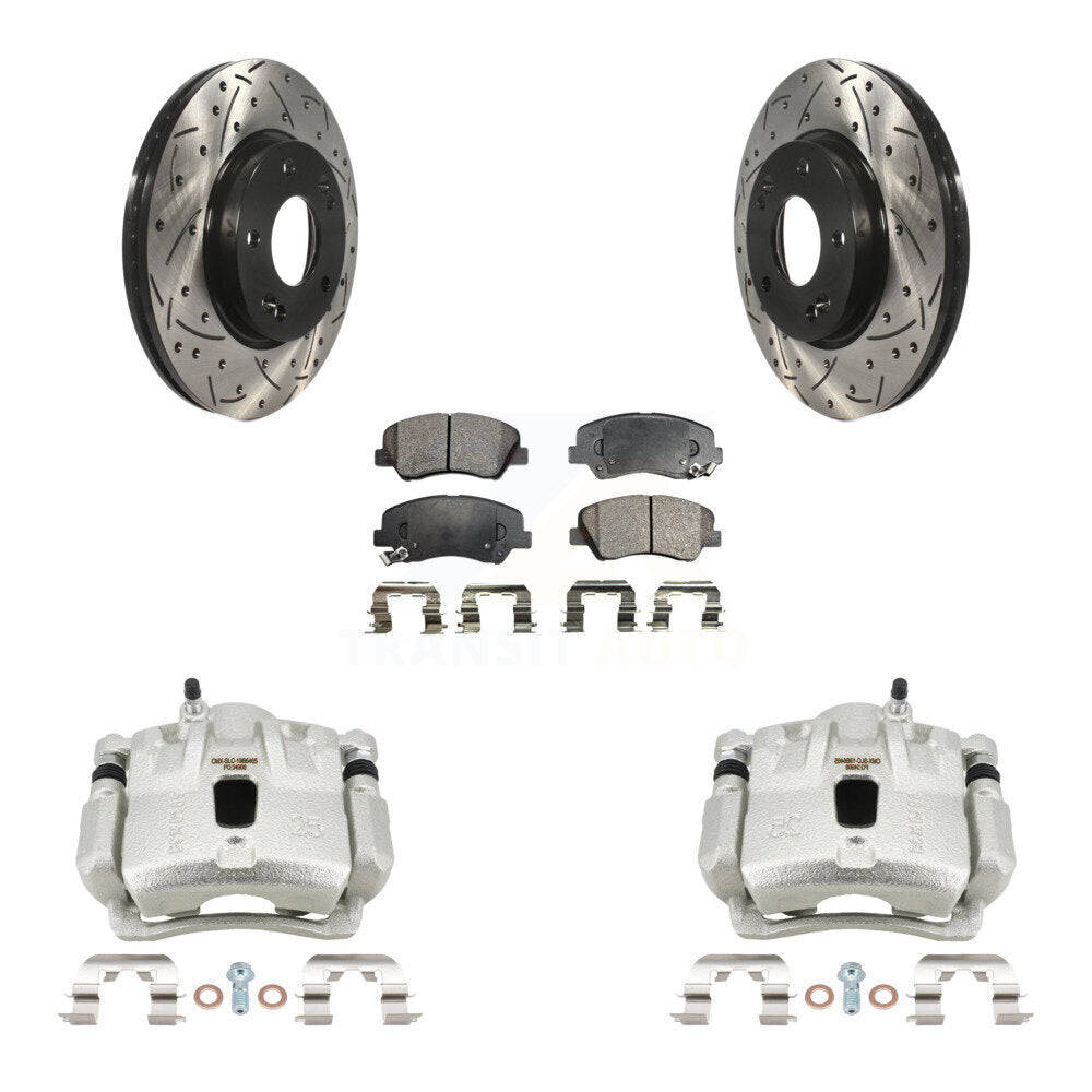 Front Brake Coat Caliper Drill Slot Rotor Semi-Metallic Pad Kit For Hyundai Elantra 1.8L KCD-100040P