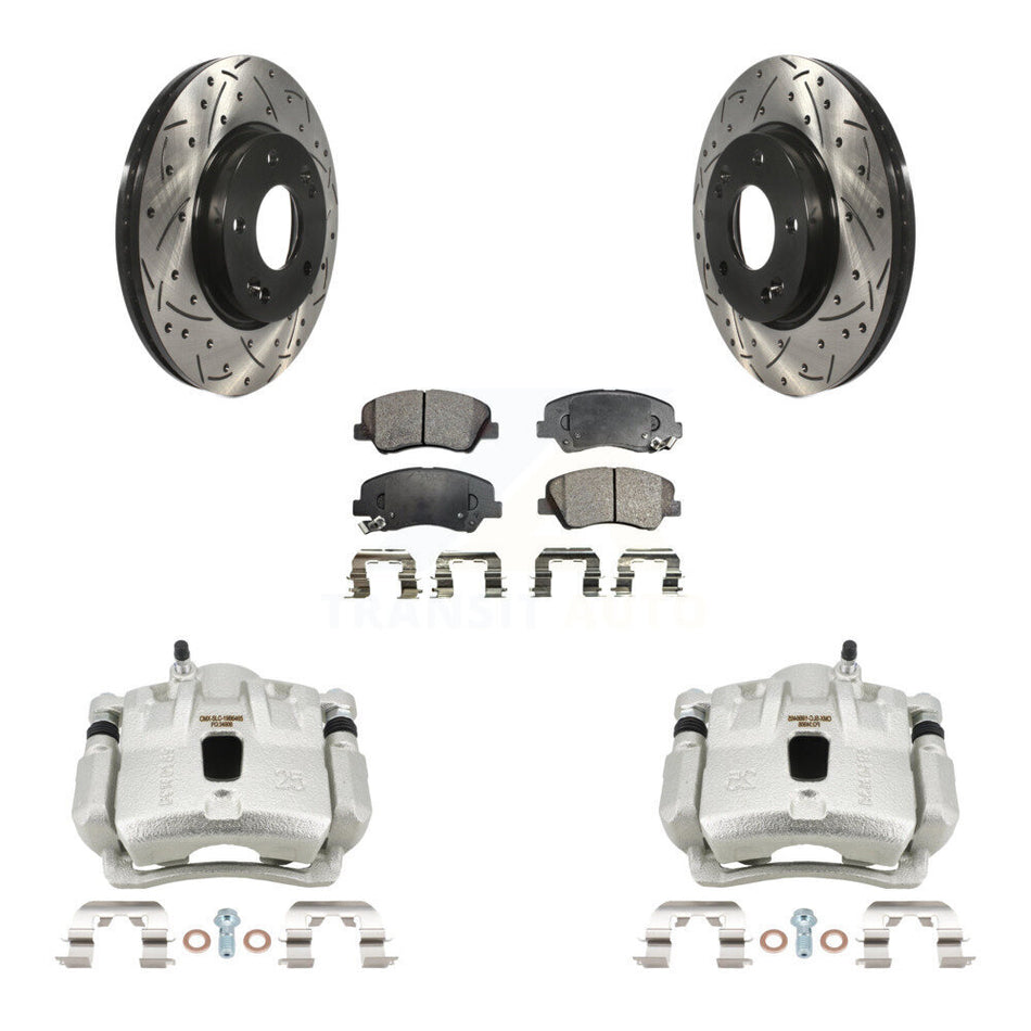 Front Brake Caliper Drill Slot Rotors Ceramic Pad Kit For 2011-2012 Hyundai Elantra 1.8L KCD-100040T