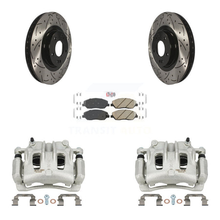 Front Brake Coated Caliper Drill Slot Rotor Ceramic Pad Kit For Hyundai Santa Fe XL 3.3L KCD-100041N