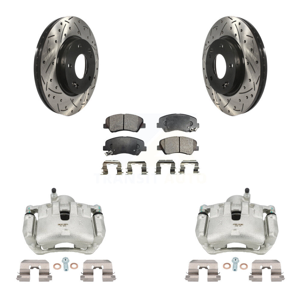 Front Brake Caliper Drill Slotted Rotors Semi-Metallic Pad Kit For 2012 Hyundai Veloster KCD-100041P