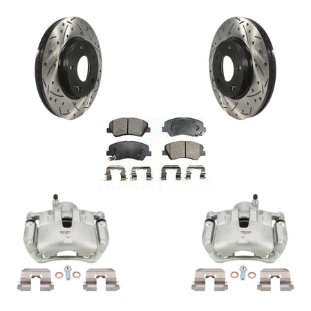 Front Brake Caliper Drill Slotted Rotors Semi-Metallic Pad Kit For 2012 Hyundai Veloster KCD-100041P