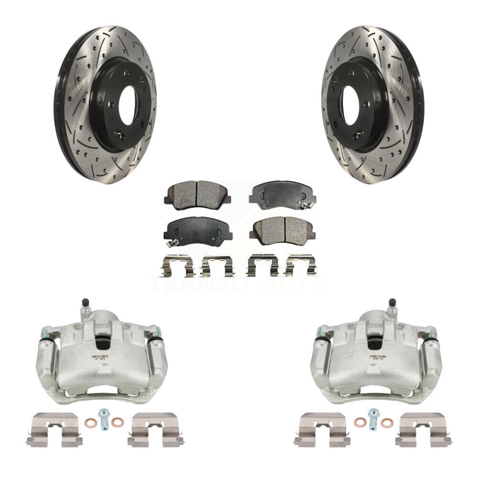 Front Brake Coated Caliper Drill Slotted Rotor Ceramic Pad Kit For 2012 Hyundai Veloster KCD-100041T