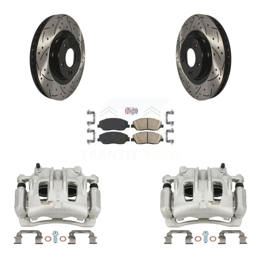 Front Disc Brake Coated Caliper Drill Slot Rotor Ceramic Pad Kit For Hyundai Santa Fe XL KCD-100042N