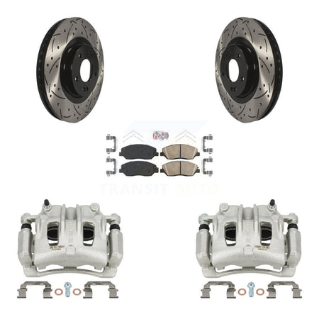 Front Disc Brake Coated Caliper Drill Slot Rotor Ceramic Pad Kit For Hyundai Santa Fe XL KCD-100042N