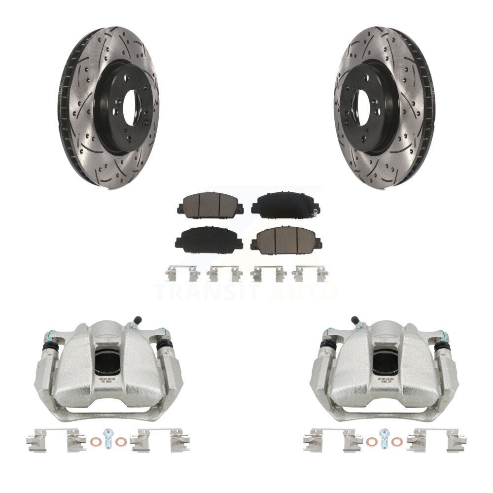 Front Disc Brake Coated Caliper Drilled Slotted Rotor & Ceramic Pad Kit For Honda Accord KCD-100043C