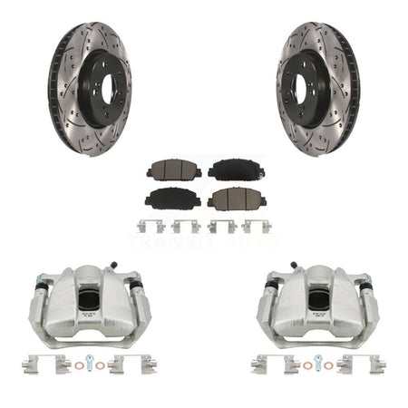 Front Disc Brake Coated Caliper Drilled Slotted Rotor & Ceramic Pad Kit For Honda Accord KCD-100043C