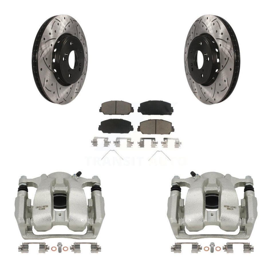 Front Disc Brake Coated Caliper Drill Slot Rotor Ceramic Pad Kit For 2016-2018 Acura RDX KCD-100045C