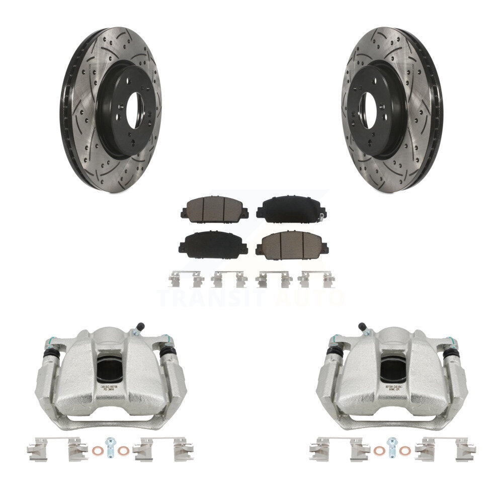 Front Disc Brake Coated Caliper Drilled Slot Rotor Ceramic Pad Kit For Honda HR-V Accord KCD-100047C