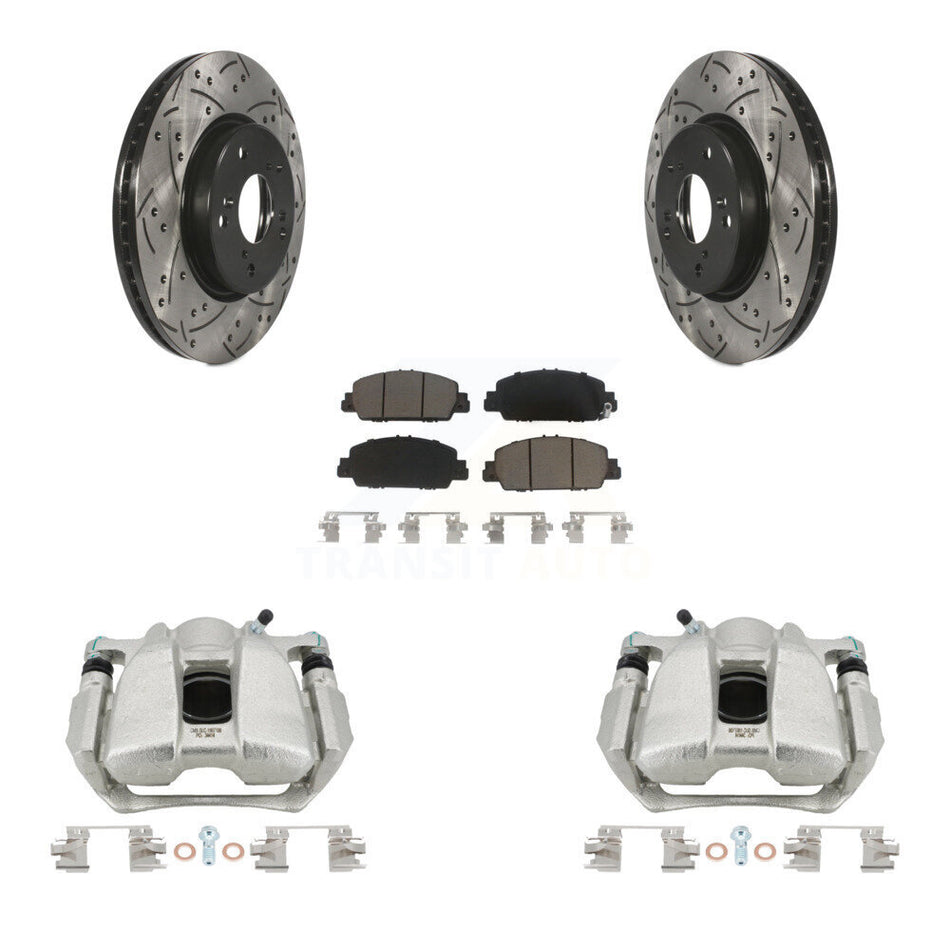 Front Disc Brake Coated Caliper Drilled Slot Rotor Ceramic Pad Kit For Honda HR-V Accord KCD-100047C