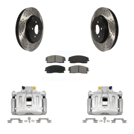 Front Disc Brake Coated Caliper Drill Slot Rotor Semi-Metallic Pad Kit For Dodge Charger KCD-100047S