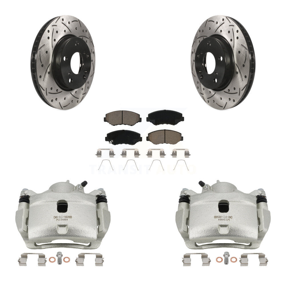 Front Disc Brake Coated Caliper Drilled Slotted Rotors & Ceramic Pad Kit For Honda Civic KCD-100048C