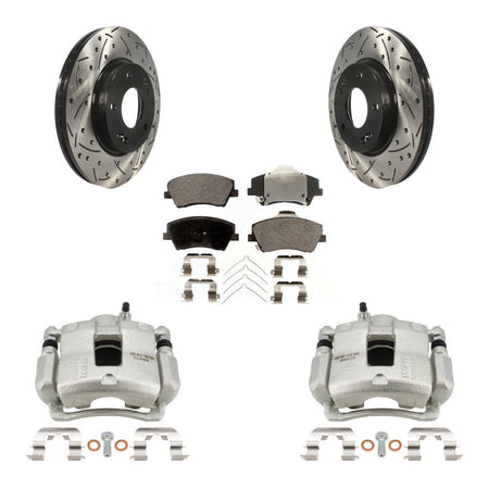 Front Disc Brake Coated Caliper Drill Slotted Rotors Ceramic Pad Kit For Hyundai Elantra KCD-100048T