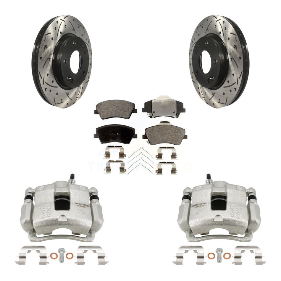 Front Disc Brake Coated Caliper Drill Slotted Rotors Ceramic Pad Kit For Hyundai Elantra KCD-100048T