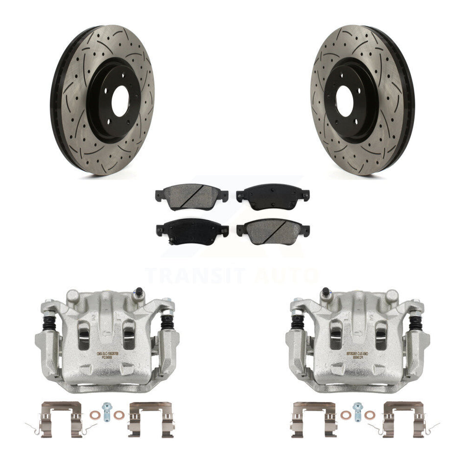 Front Brake Caliper Drill Slotted Rotor Semi-Metallic Pad Kit For 09-13 INFINITI G37 AWD KCD-100049S
