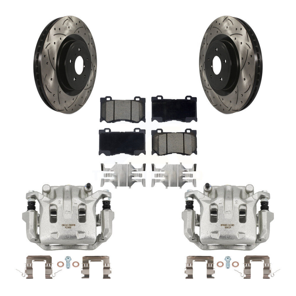 Front Brake Coat Caliper Drill Slot Rotor Ceramic Pad Kit For 2009-2013 INFINITI G37 AWD KCD-100050C