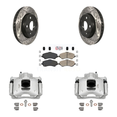 Front Disc Brake Coated Caliper Drilled Slotted Rotors Ceramic Pad Kit For Jeep Wrangler KCD-100050N
