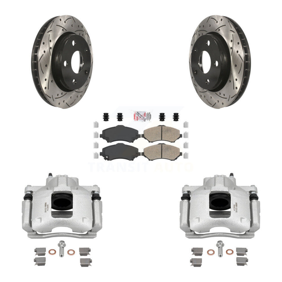 Front Disc Brake Coated Caliper Drilled Slotted Rotors Ceramic Pad Kit For Jeep Wrangler KCD-100050N