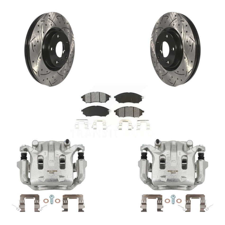 Front Brake Caliper Drill Slotted Rotor Semi-Metallic Pad Kit For INFINITI Nissan Murano KCD-100050S