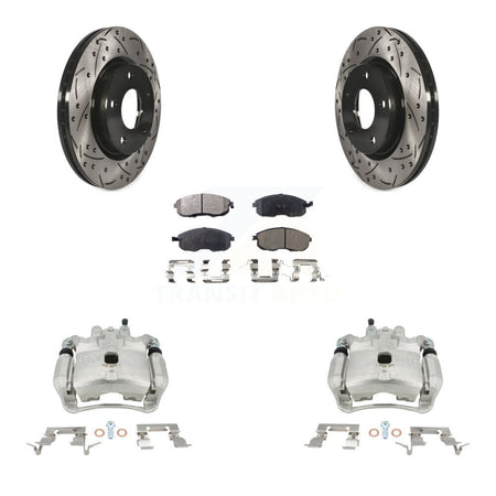 Front Disc Brake Coated Caliper Drilled Slotted Rotors And Ceramic Pads Kit For Nissan Sentra KCD-100052T by Transit Auto