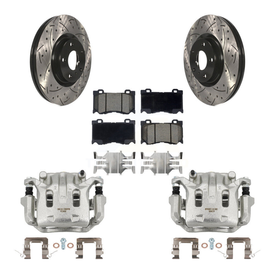 Front Brake Caliper Drill Slot Rotor Ceramic Pad Kit For INFINITI G37 With Brembo Brakes KCD-100053C