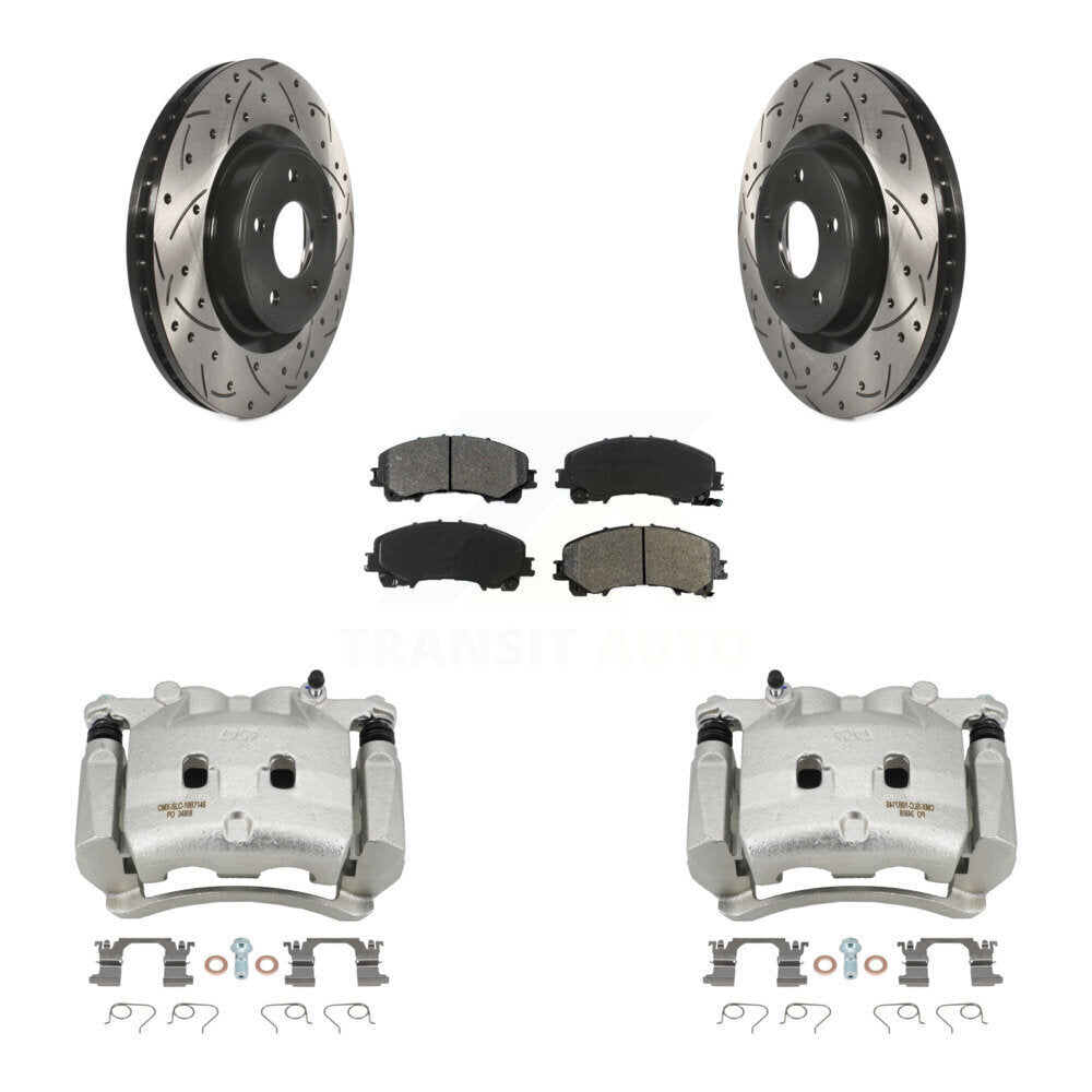 Front Brake Caliper Drill Slotted Rotors Semi-Metallic Pad Kit For INFINITI Q50 QX50 Q60 KCD-100053S