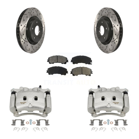 Front Brake Caliper Drill Slotted Rotors Semi-Metallic Pad Kit For INFINITI Q50 QX50 Q60 KCD-100053S