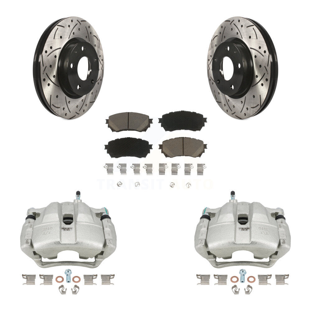Front Disc Brake Coated Caliper Drilled Slotted Rotors And Ceramic Pads Kit For Mazda 6 KCD-100054C