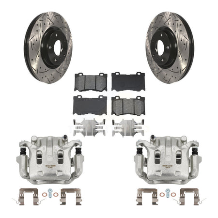 Front Brake Caliper Drill Slotted Rotor Semi-Metallic Pad Kit For 09-13 INFINITI G37 AWD KCD-100054S